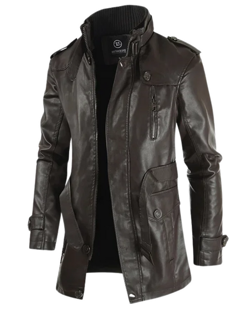Veste de biker en cuir élégante longue