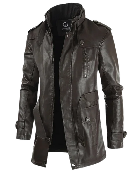 Veste de biker en cuir élégante longue