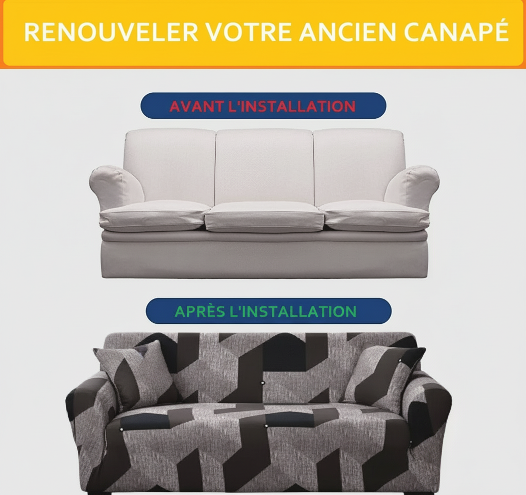 Housse de Canapé Extensible Motifs Géométrique - Tissu Doux & Durable