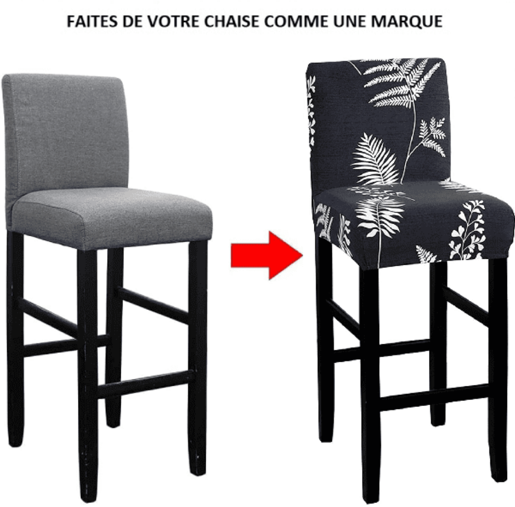 Housse de Tabouret de Bar Extensible - Motif Feuilles Gris Foncé