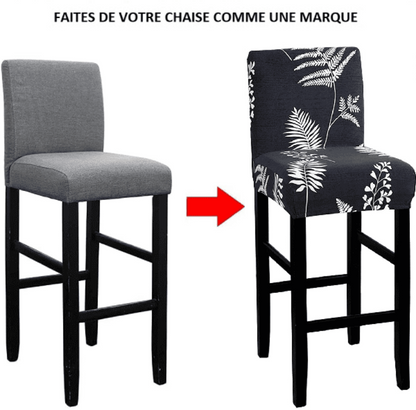 Housse de Tabouret de Bar Extensible - Motif Feuilles Gris Foncé