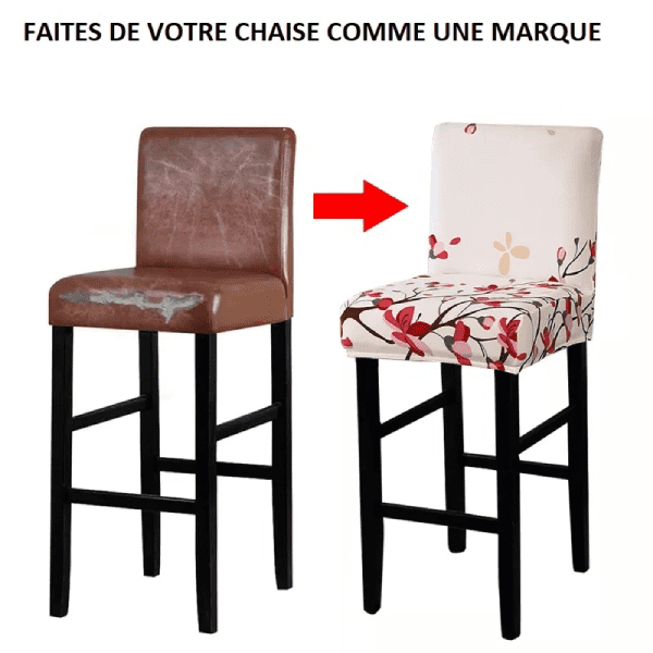 Housse de Tabouret de Bar Extensible Blanche à Motifs Floraux Roses