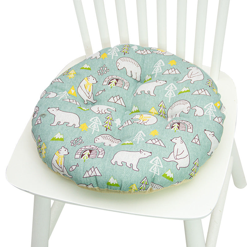 Coussin de chaise rond à cinq cercles en polyester imprimé lin et coton, pour baie vitrée.