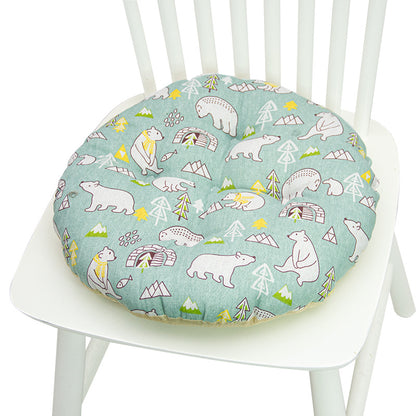 Coussin de chaise rond à cinq cercles en polyester imprimé lin et coton, pour baie vitrée.
