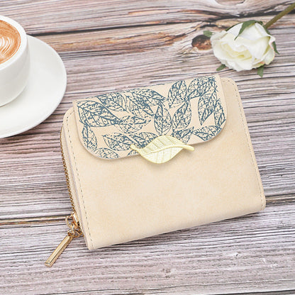 Petit portefeuille femme élégant feuille