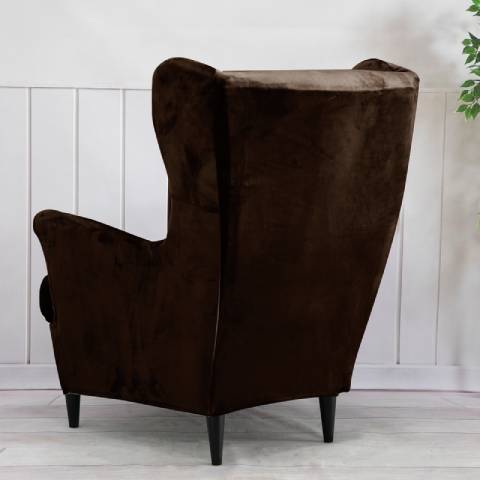 Housse de fauteuil à oreilles velours - Marron - Élégance et Protection