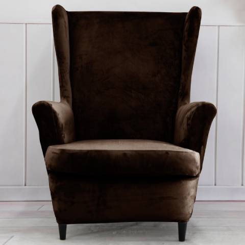 Housse de fauteuil à oreilles velours - Marron - Élégance et Protection