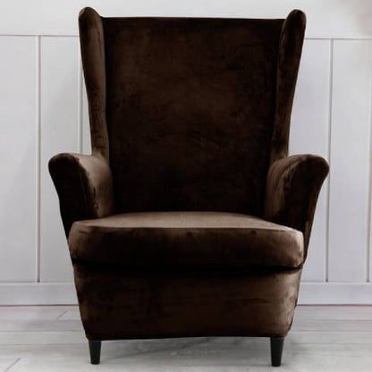 Housse de fauteuil à oreilles velours - Marron - Élégance et Protection