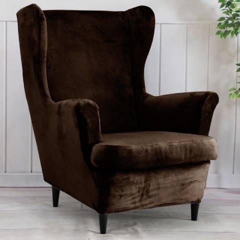 Housse de fauteuil à oreilles velours - Marron - Élégance et Protection