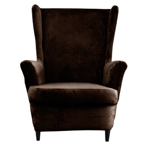 Housse de fauteuil à oreilles velours - Marron - Élégance et Protection