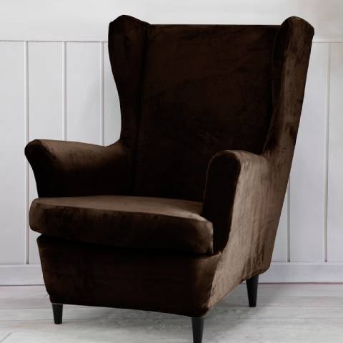 Housse de fauteuil à oreilles velours - Marron - Élégance et Protection