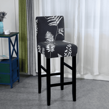 Housse de Tabouret de Bar Extensible - Motif Feuilles Gris Foncé