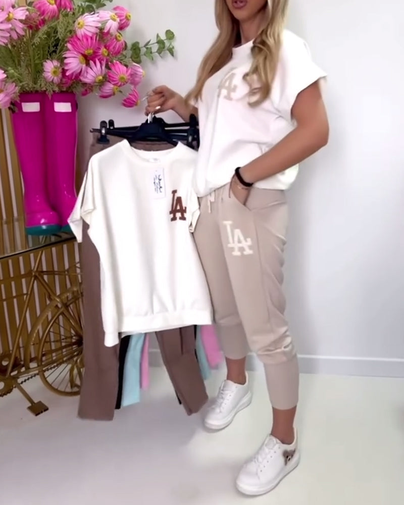 Set Sportif Imprimé Lettres Pantalons Skinny