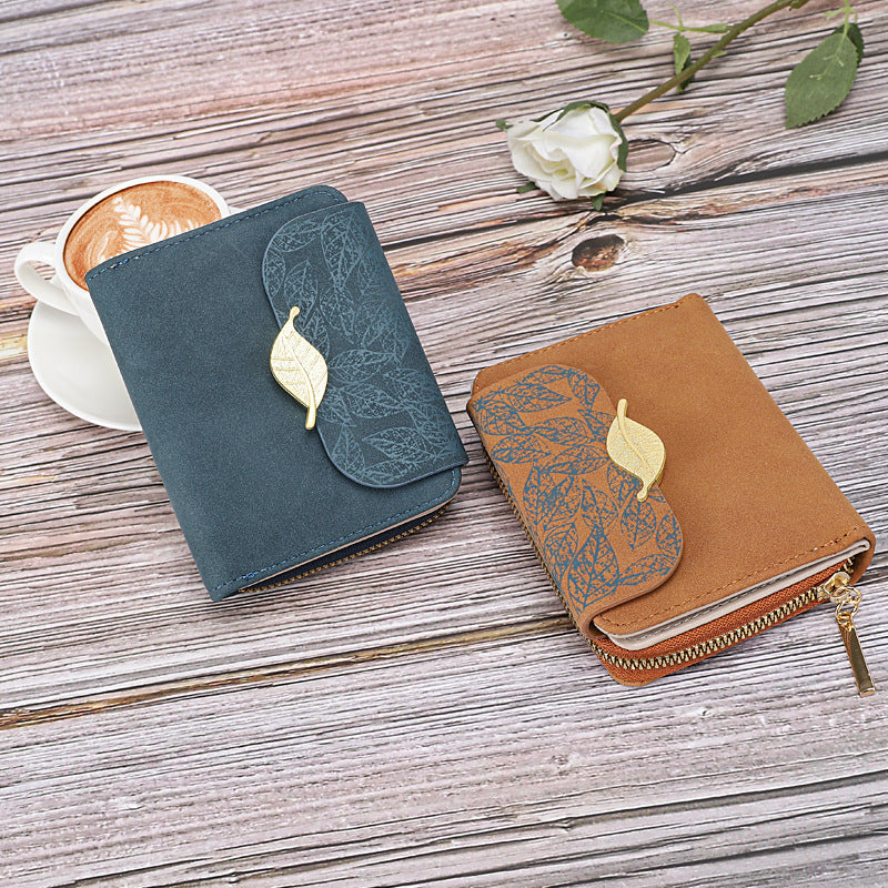 Petit portefeuille femme élégant feuille