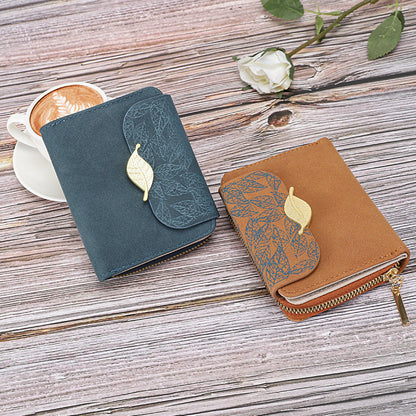 Petit portefeuille femme élégant feuille