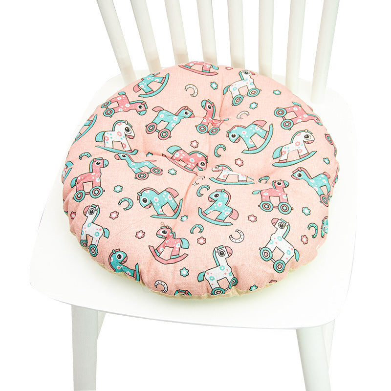 Coussin de chaise rond à cinq cercles en polyester imprimé lin et coton, pour baie vitrée.