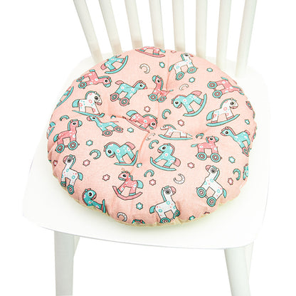 Coussin de chaise rond à cinq cercles en polyester imprimé lin et coton, pour baie vitrée.
