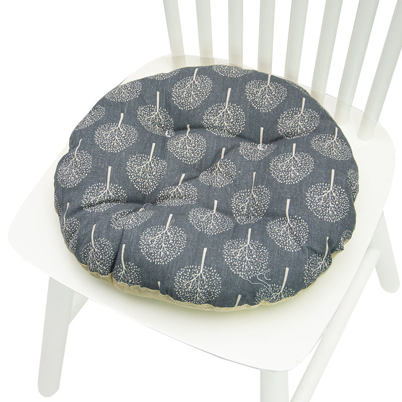 Coussin de chaise rond à cinq cercles en polyester imprimé lin et coton, pour baie vitrée.