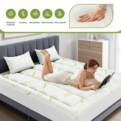 Protège-matelas, surmatelas épais garni de fibres de bambou et de viscose