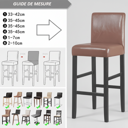 Housse de Tabouret de Bar Extensible avec Dossier - Motif Damassé Rouge & Blanc, Ajustement Universel