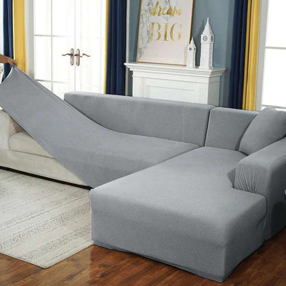 Housse canapé d'angle universelle à design matelassé - Plaid canapé d'angle gris pour maison
