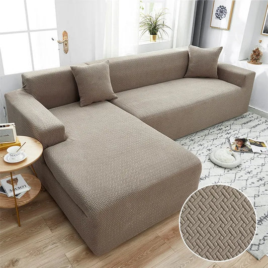 Housse de Canapé d'Angle en Jacquard Premium Beige