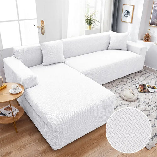 Housse de Canapé d'Angle en Jacquard Premium Blanc