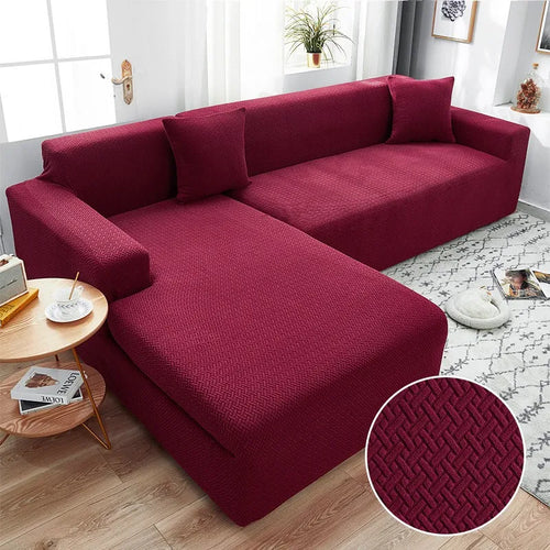 Housse de Canapé d'Angle en Jacquard Premium Bordeaux