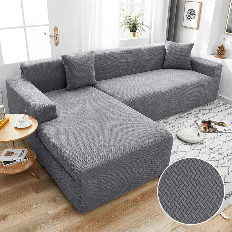 Housse de Canapé d'Angle en Jacquard Premium Gris Clair