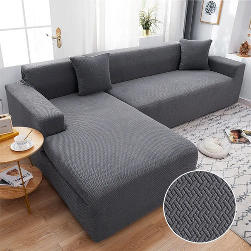 Housse de Canapé d'Angle en Jacquard Premium Gris