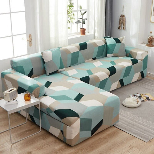 Housse de Canapé d'Angle - Motifs Bleu et Blanc
