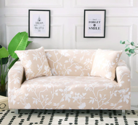 Housse Canapé <br>Fleurie Beige et Blanc