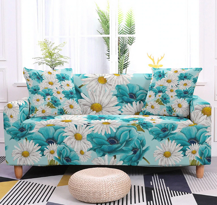 Housse Canapé <br> Fleurie Bleu Turquoise