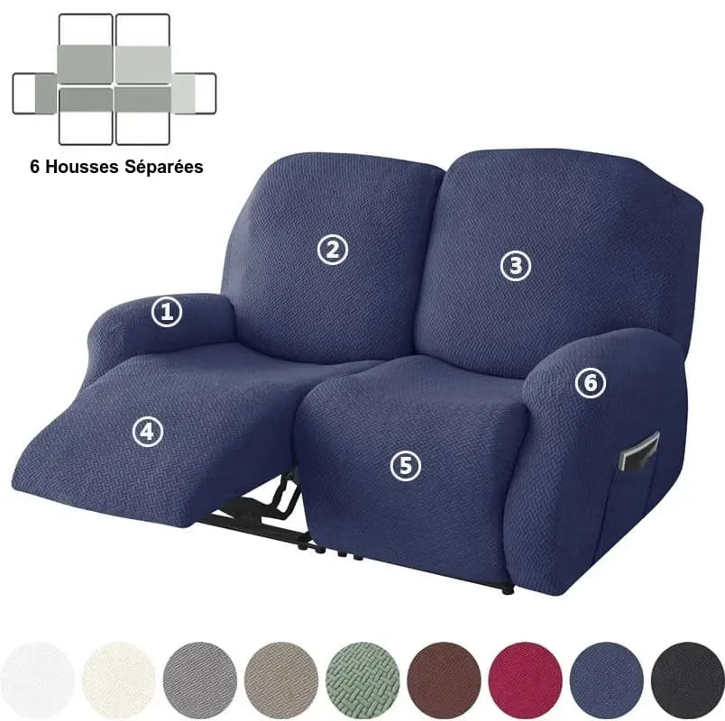 Housse de Canapé Relax 2 Places en Jacquard Premium Bleu Marine