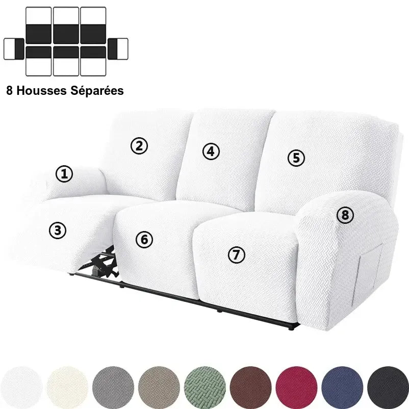 Housse de Canapé Relax 3 Places en Jacquard Premium Blanc