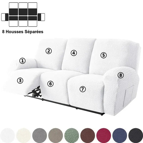 Housse de Canapé Relax 3 Places en Jacquard Premium Blanc