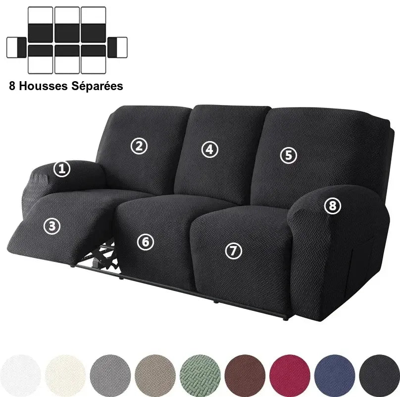 Housse de Canapé Relax 3 Places en Jacquard Premium Noir