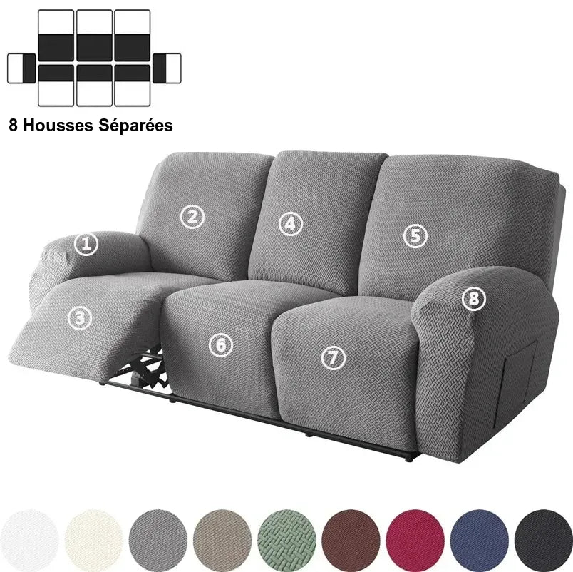 Housse de Canapé Relax 3 Places en Jacquard Premium Gris Clair