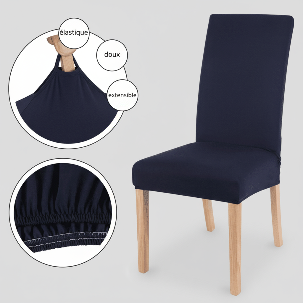 Housse de Chaise Universelle Bleu Marine - Tissu Extensible & Doux