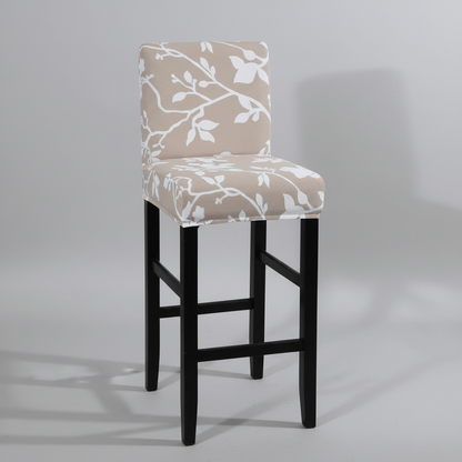 Housse de Tabouret de Bar Extensible Beige à Motifs Floraux Blancs