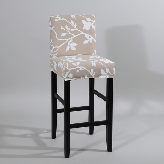 Housse de Tabouret de Bar Extensible Beige à Motifs Floraux Blancs