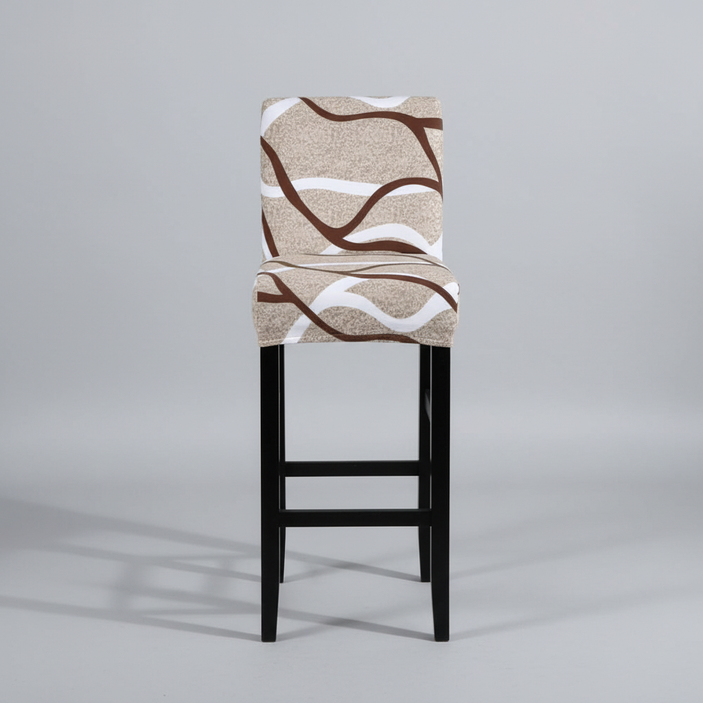 Housse de Tabouret de Bar Extensible Beige à Motifs Ondulés Marron et Blanc