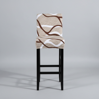 Housse de Tabouret de Bar Extensible Beige à Motifs Ondulés Marron et Blanc
