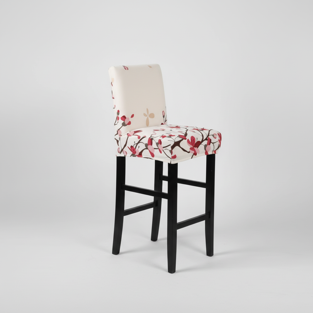 Housse de Tabouret de Bar Extensible Blanche à Motifs Floraux Roses