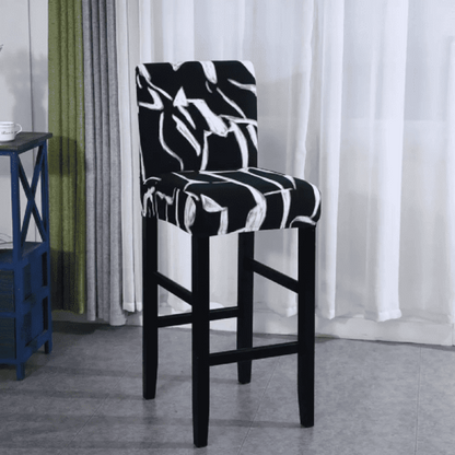 Housse Tabouret de Bar Extensible Noire à Motifs Blancs - Design Moderne & Protection Premium