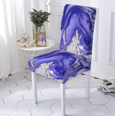 Housse de chaise <br> Marbrée Blanc Bleu