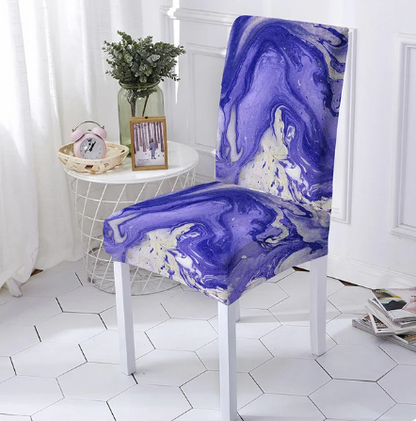 Housse de chaise <br> Marbrée Blanc Bleu