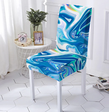 Housse de chaise <br> Marbrée Colorée Bleue
