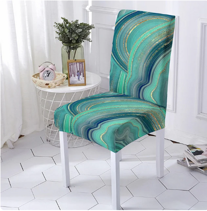 Housse de chaise <br> Marbrée Verte et Dorée