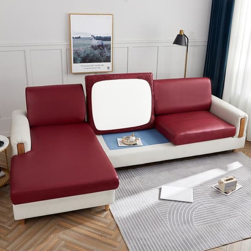 Housse Coussin Canapé  Apparence Cuir Bordeaux